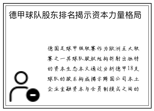 德甲球队股东排名揭示资本力量格局